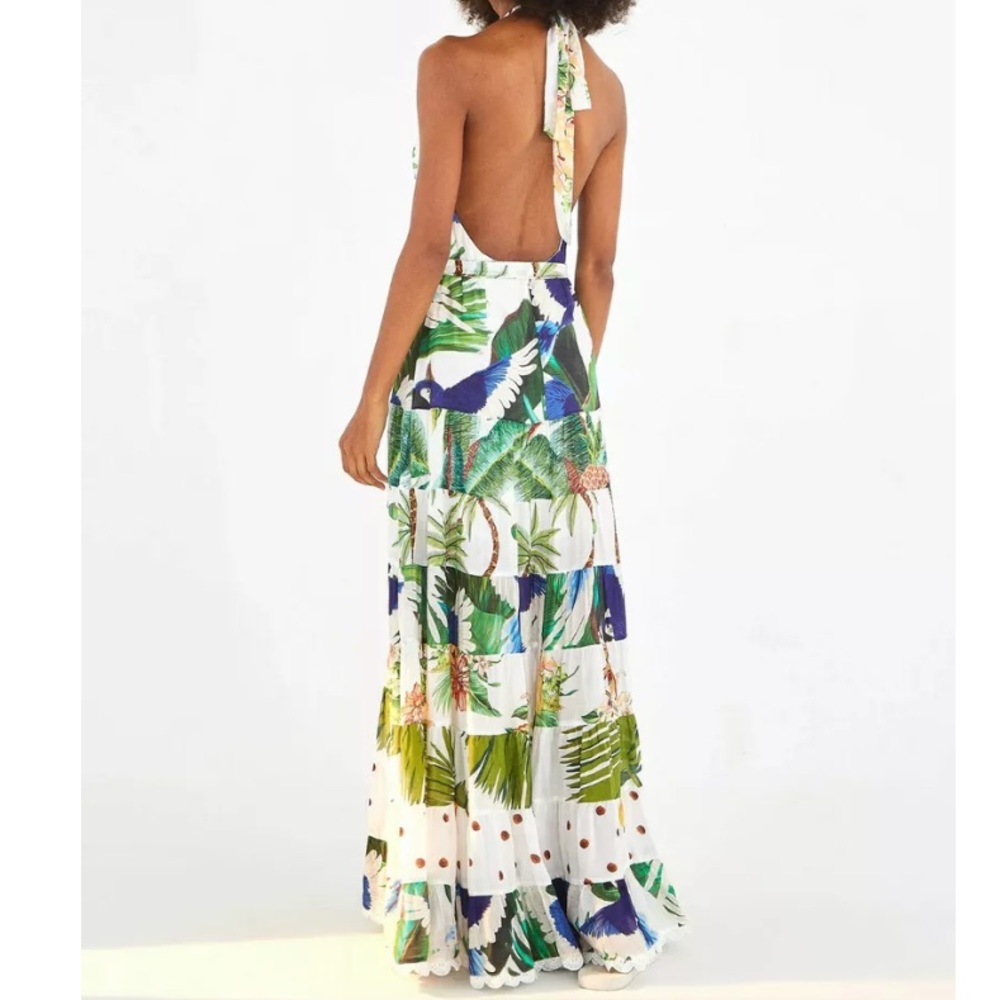 Farm Rio Mitra halter mixed palm tropical dress